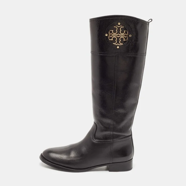Tory Burch Black Leather Kiernan Riding Boots Size 39