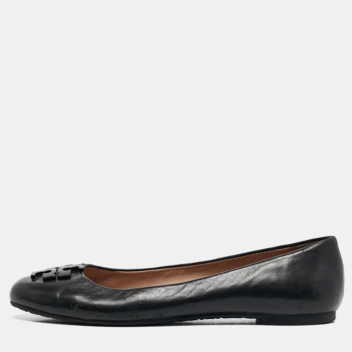 Tory Burch Black Leather Lowell Ballet Flats Size 37.5