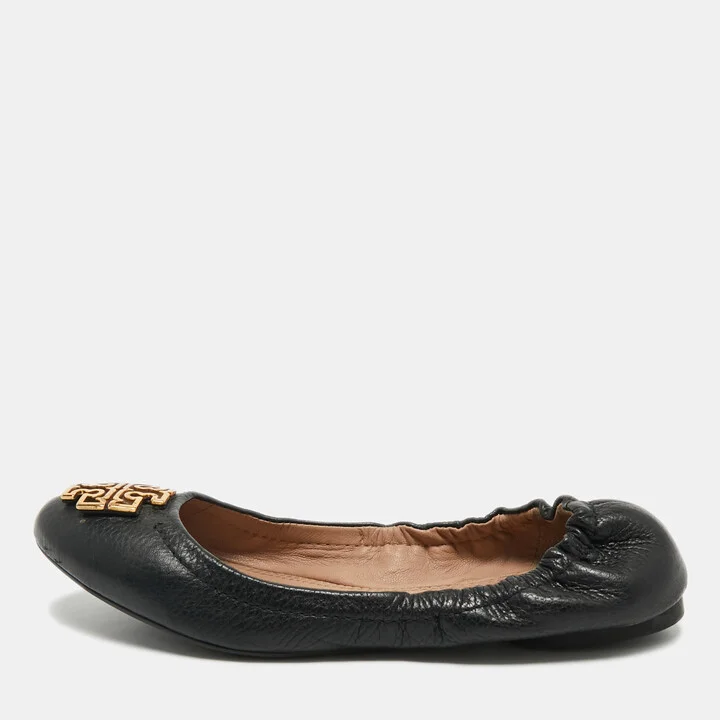 Tory Burch Black Leather Melinda Scrunch Ballet Flats Size 36