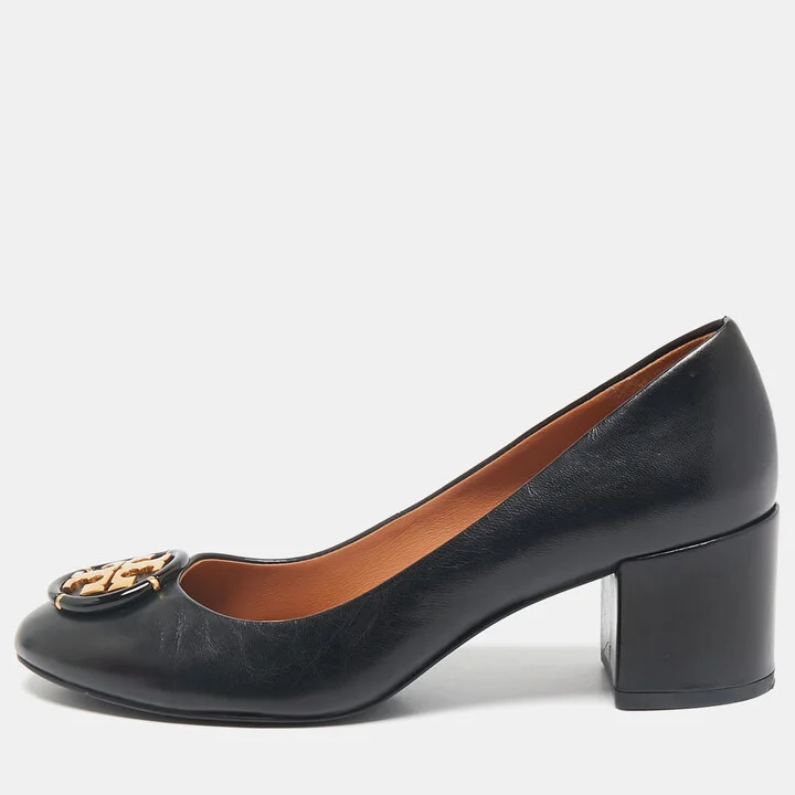 Tory Burch Black Leather Multi-Logo Pumps Size 38