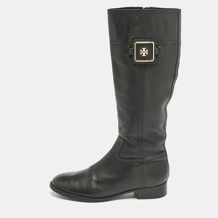 Tory Burch Black Leather Reva Knee Length Boots Size 40.5