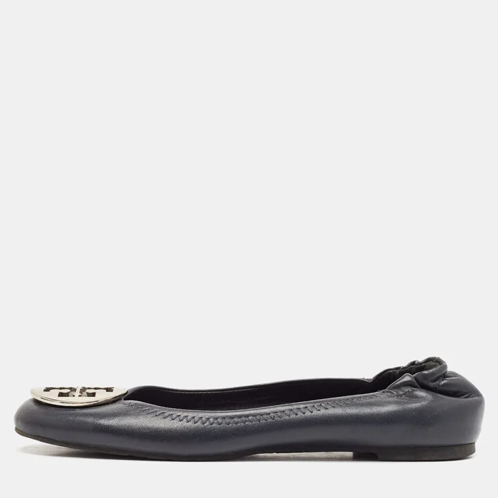 Tory Burch Black Leather Reva Logo Ballet Flats Size 39