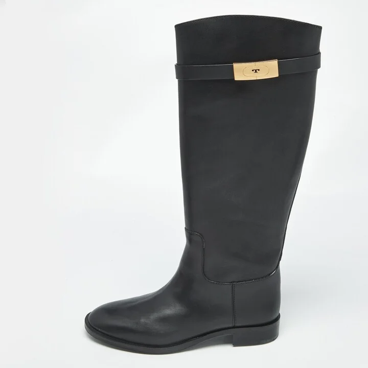 Tory Burch Black Leather Riding Boots Size 39.5