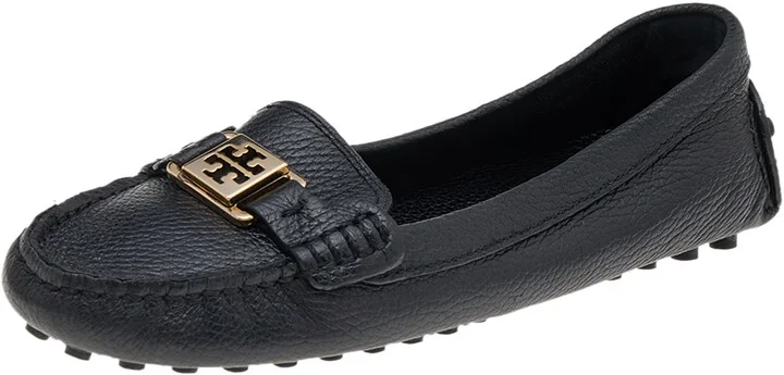 Tory Burch Black Leather Slip On Loafers Size 38