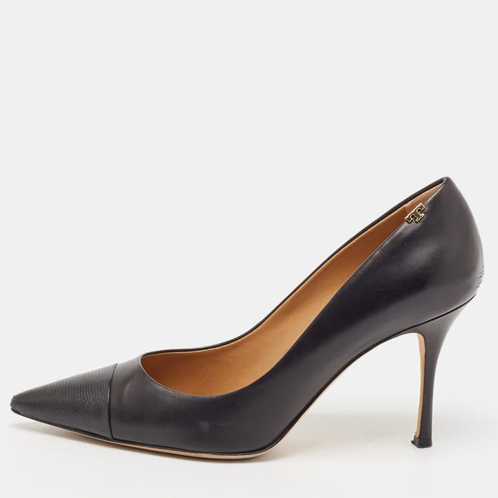 Tory Burch Black Lizard Embossed and Leather Penelope Pumps Size 41