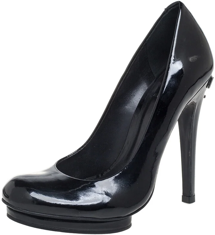 Tory Burch Black Patent Leather Embellished Heel Round Toe Pumps Size 36