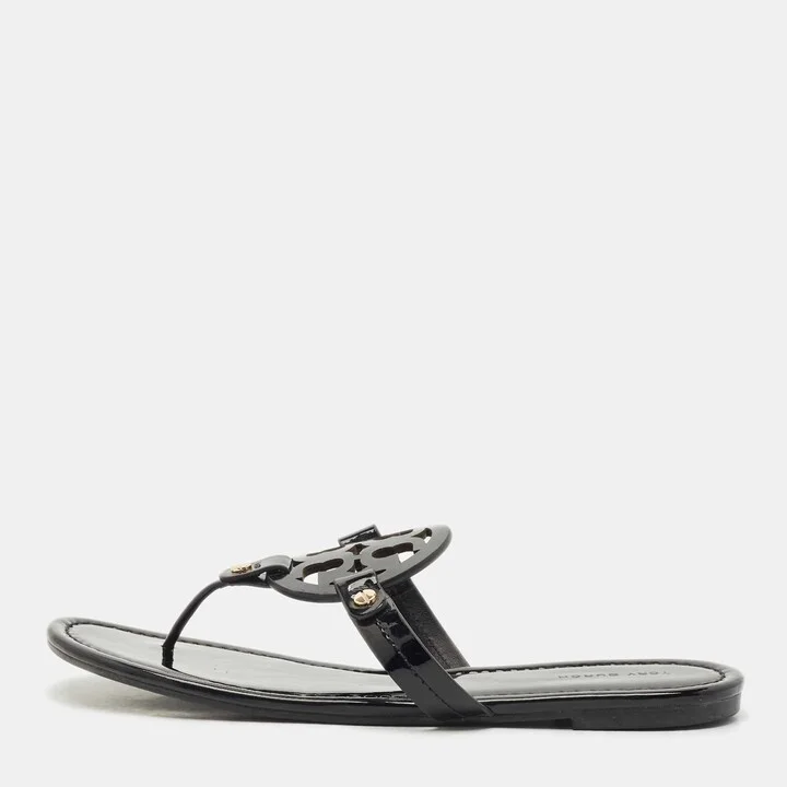 Tory Burch Black Patent Leather Miller Thong Flats Size 39.5