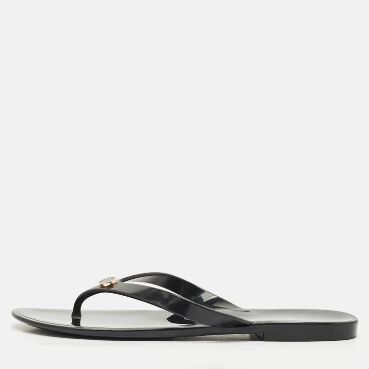Tory Burch Black Rubber Mini Miller Thong Flats Size 37.5