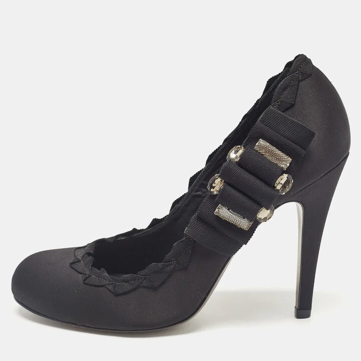 Tory Burch Black Satin Embellished Bow Pumps Size 41