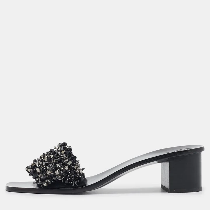 Tory Burch Black Satin Logan Embellished Slide Sandals Size 40.5