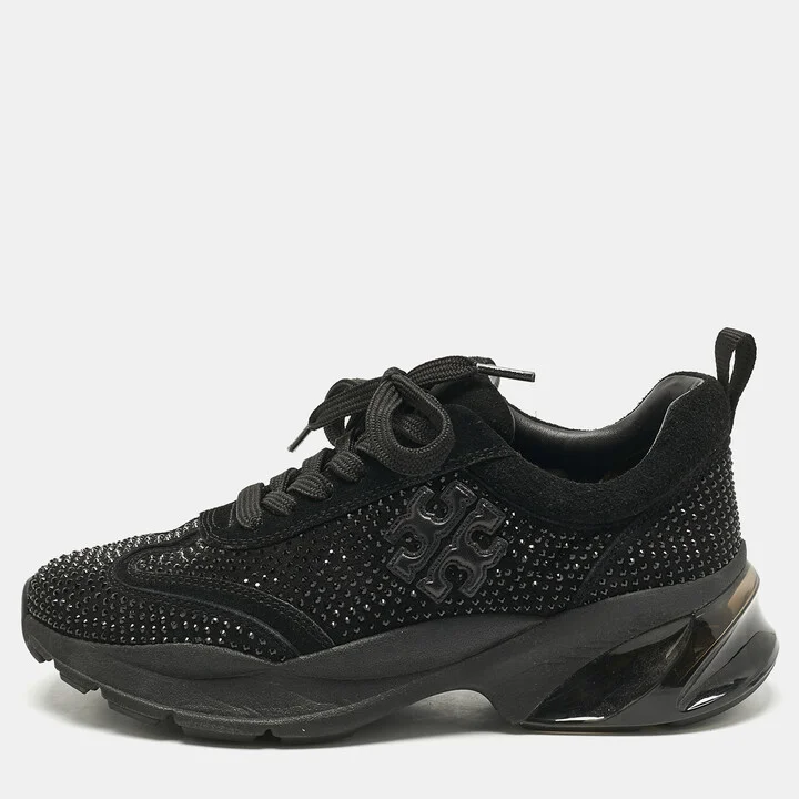 Tory Burch Black Suede Crystal Embellished Sneakers Size 38.5