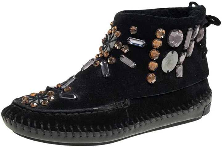 Tory Burch Black Suede Embellished Booties Size 36