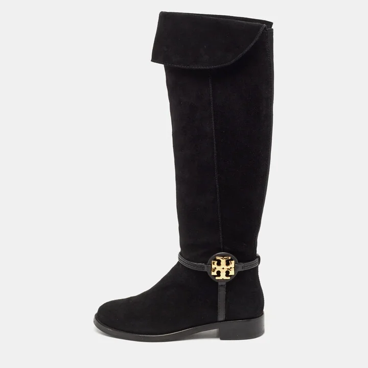 Tory Burch Black Suede Miller Over The Knee Boots Size 37.5