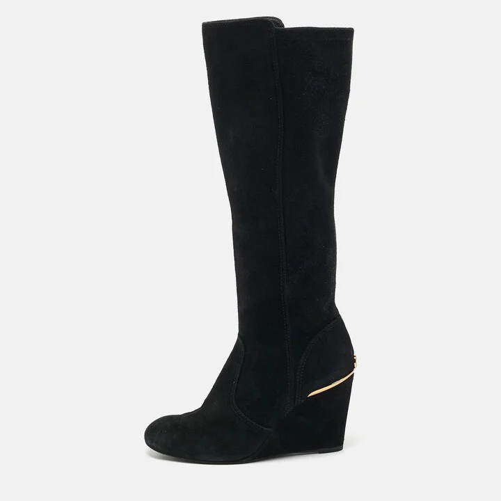 Tory Burch Black Suede Zipped Knee Length Boots Size 38