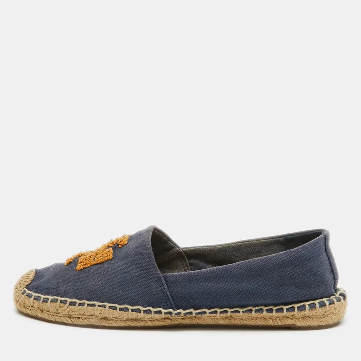 Tory Burch Blue Canvas Weston Espadrille Flats Size 37.5