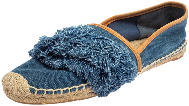 Tory Burch Blue Denim Shaw Espadrille Flats Size 40.5
