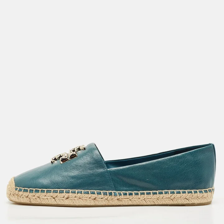 Tory Burch Blue Leather Eleanor Espadrille Flats Size 40