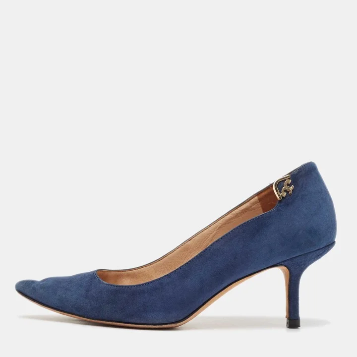Tory Burch Blue Suede Elizabeth Pointed Toe Pumps Size 35.5