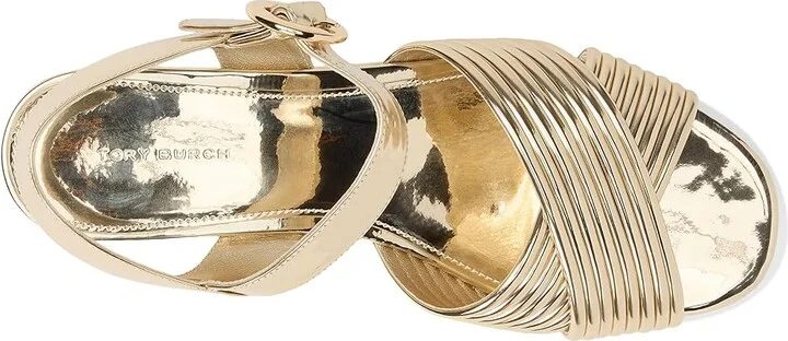 Tory Burch Bombe Cross Strap Platform Sandal 50 mm Women's Sandals Spark Gold/Spark Gold : 11 M, Leather - Image 2