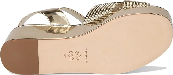 Tory Burch Bombe Cross Strap Platform Sandal 50 mm Women's Sandals Spark Gold/Spark Gold : 11 M, Leather - Image 3