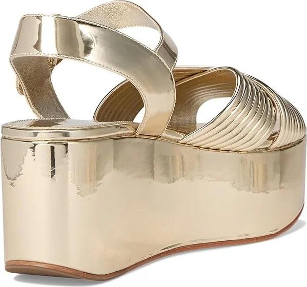 Tory Burch Bombe Cross Strap Platform Sandal 50 mm Women's Sandals Spark Gold/Spark Gold : 11 M, Leather - Image 4