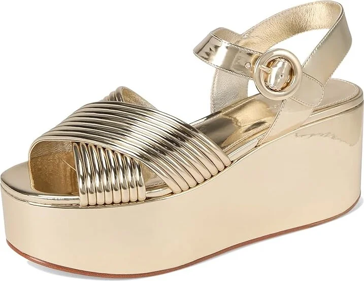 Tory Burch Bombe Cross Strap Platform Sandal 50 mm Women's Sandals Spark Gold/Spark Gold : 11 M, Leather - Image 5