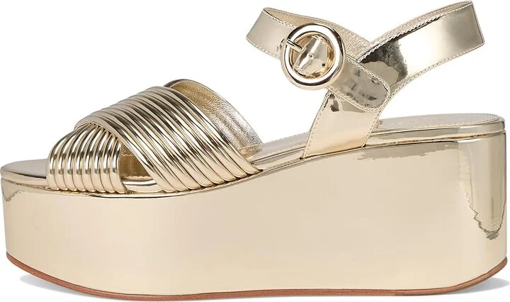 Tory Burch Bombe Cross Strap Platform Sandal 50 mm Women's Sandals Spark Gold/Spark Gold : 11 M, Leather - Image 6