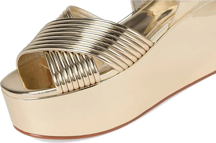 Tory Burch Bombe Cross Strap Platform Sandal 50 mm Women's Sandals Spark Gold/Spark Gold : 11 M, Leather - Image 7