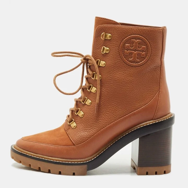 Tory Burch Brown Leather and Nubuck Leather Miller Ankle Length Boots Size 40