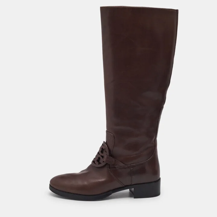 Tory Burch Brown Leather Miller Knee Length Boots Size 38.5