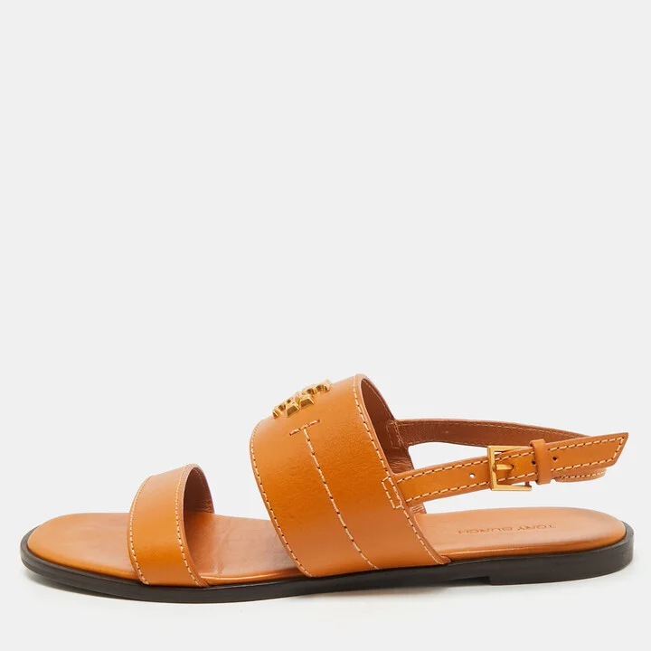 Tory Burch Brown Leather Slingback Sandals Size 38.5