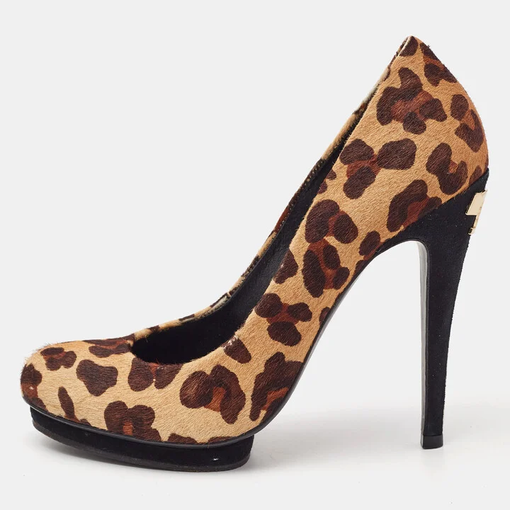 Tory Burch Brown Leopard Print Round Toe Pumps Size 40.5