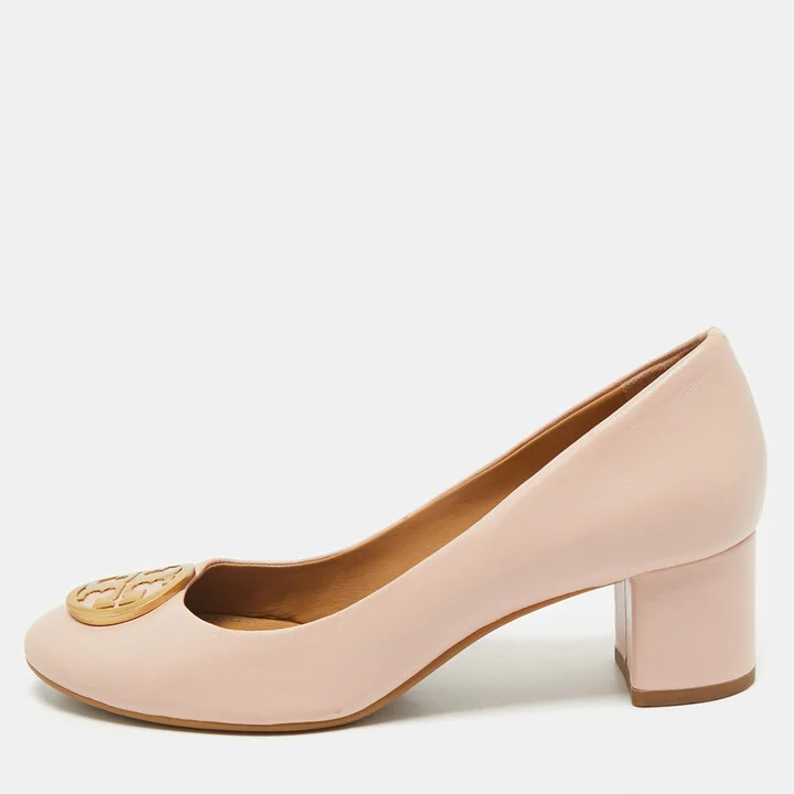 Tory Burch Brush Pink Leather Round Toe Janey Pumps Size 38