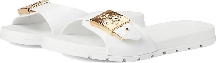 Tory Burch Buckle Slide Women's Shoes White/Gold/White : 11 M, Synthetic