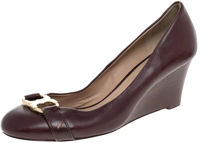 Tory Burch Burgundy Leather Wedge Pumps Size 41