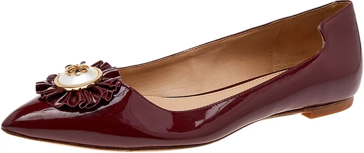 Tory Burch Burgundy Patent Leather Ballet Flats Size 36.5