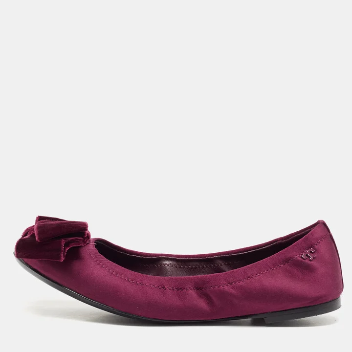 Tory Burch Burgundy Satin Viola Ballet Flats Size 37.5
