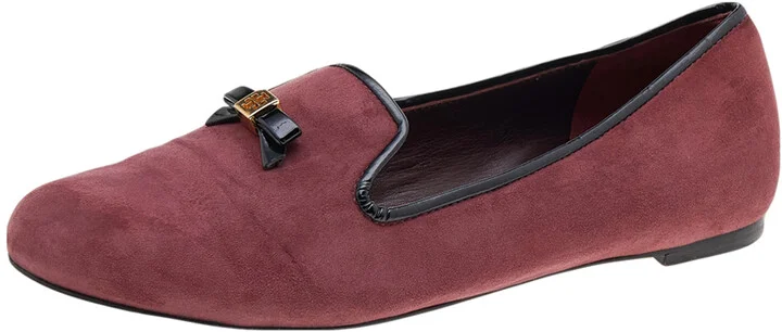 Tory Burch Burgundy Suede Smoking Slippers Size 38.5