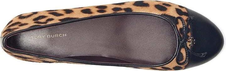 Tory Burch Cap-Toe Ballet Women's Shoes Classic Leopard/Perfect Black : 5.5 M, Leather - Image 2