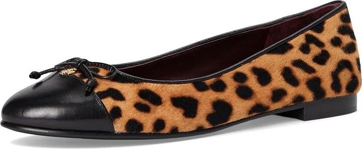 Tory Burch Cap-Toe Ballet Women's Shoes Classic Leopard/Perfect Black : 5.5 M, Leather - Image 5