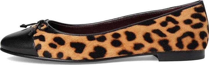 Tory Burch Cap-Toe Ballet Women's Shoes Classic Leopard/Perfect Black : 5.5 M, Leather - Image 6