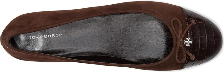 Tory Burch Cap-Toe Ballet Women's Shoes Dark Cocoa/Dark Cocoa : 9.5 M, Leather - Image 2