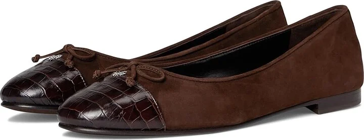 Tory Burch Cap-Toe Ballet Women's Shoes Dark Cocoa/Dark Cocoa : 9.5 M, Leather