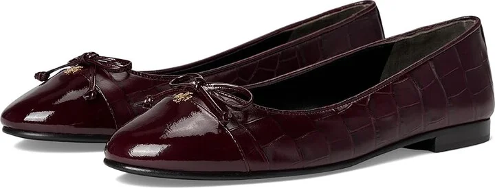 Tory Burch Cap-Toe Ballet Women's Shoes Deep Burgundy/Deep Burgundy : 10.5 M, Leather