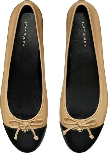 Tory Burch Cap-Toe Ballet Women's Shoes Ginger Shortbread/Perfect Black : 12 M, Leather - Image 2