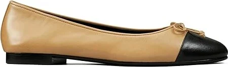 Tory Burch Cap-Toe Ballet Women's Shoes Ginger Shortbread/Perfect Black : 12 M, Leather - Image 4