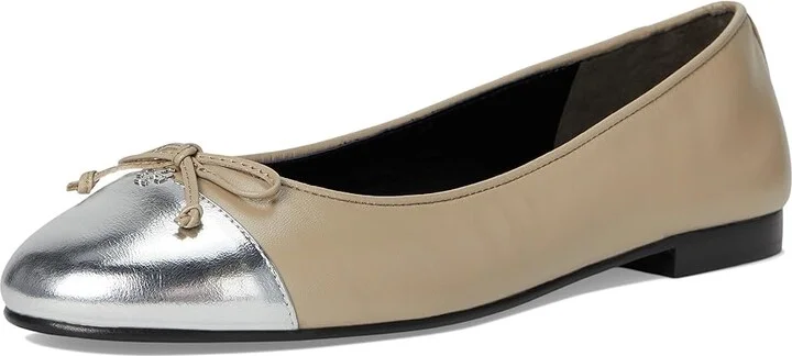 Tory Burch Cap-Toe Ballet Women's Shoes Oyster/Silver : 8.5 M, Leather - Image 5