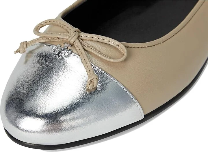 Tory Burch Cap-Toe Ballet Women's Shoes Oyster/Silver : 8.5 M, Leather - Image 7