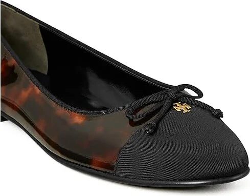 Tory Burch Cap-Toe Ballet Women's Shoes Tortoise Patent/Perfect Black : 10 M, Leather - Image 3