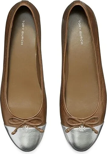 Tory Burch Cap-Toe Ballet Women's Shoes Wild Mushroom/Silver : 6 M, Leather - Image 2